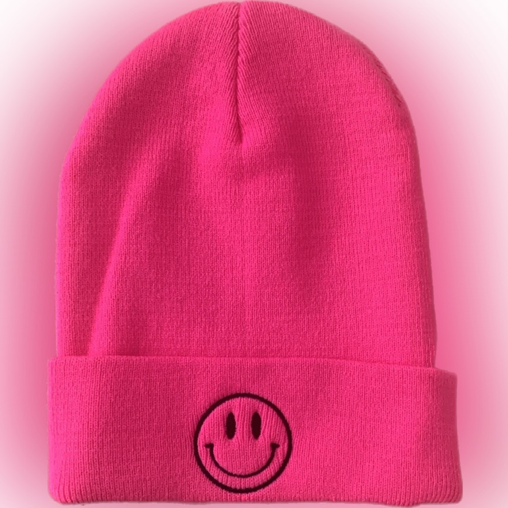 Pink Smiley Face beanie - worn once